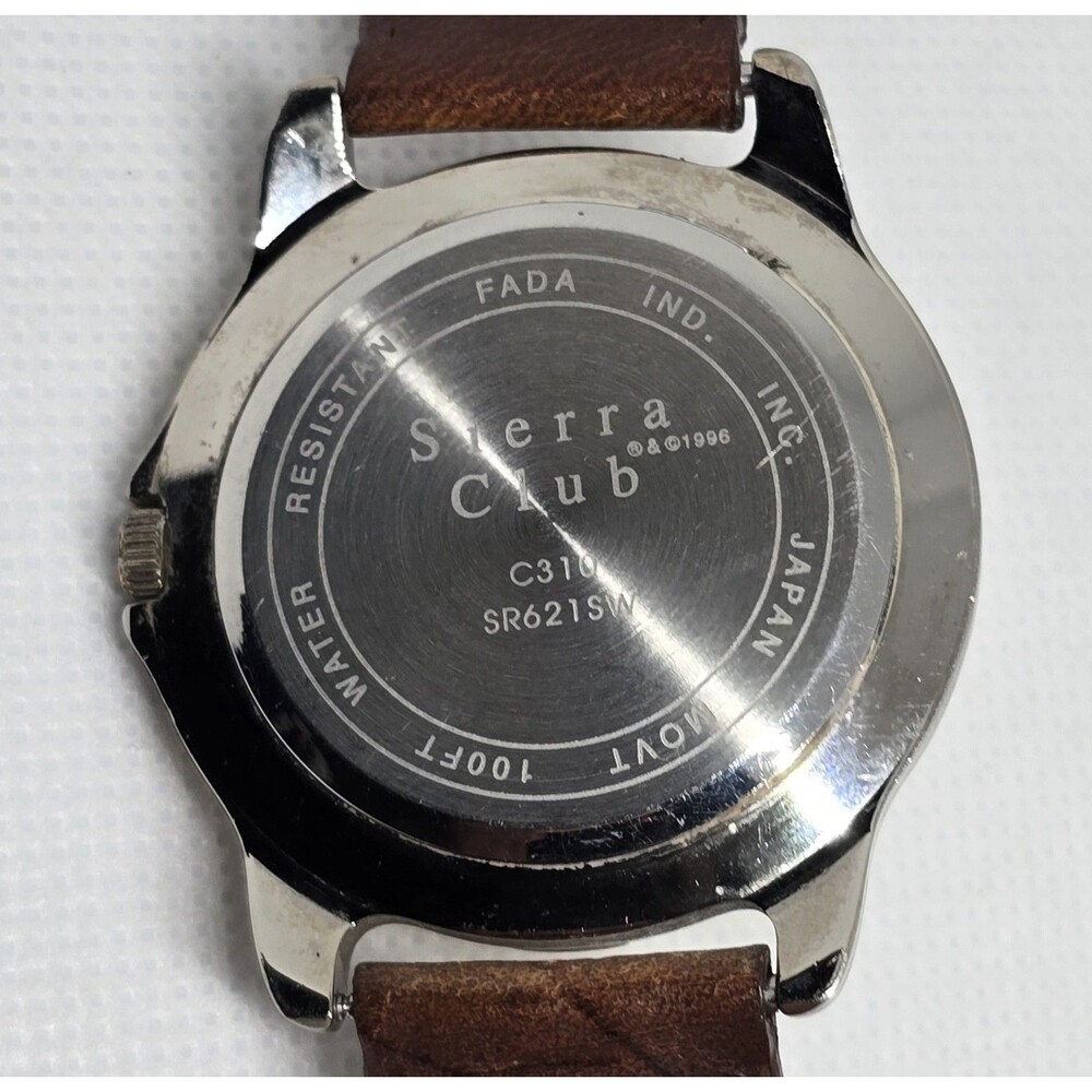 Men's Sierra Club Classic 3 Eye Silver Gold Tone Case Brown Strap Watch 13 - Picture 10 of 10